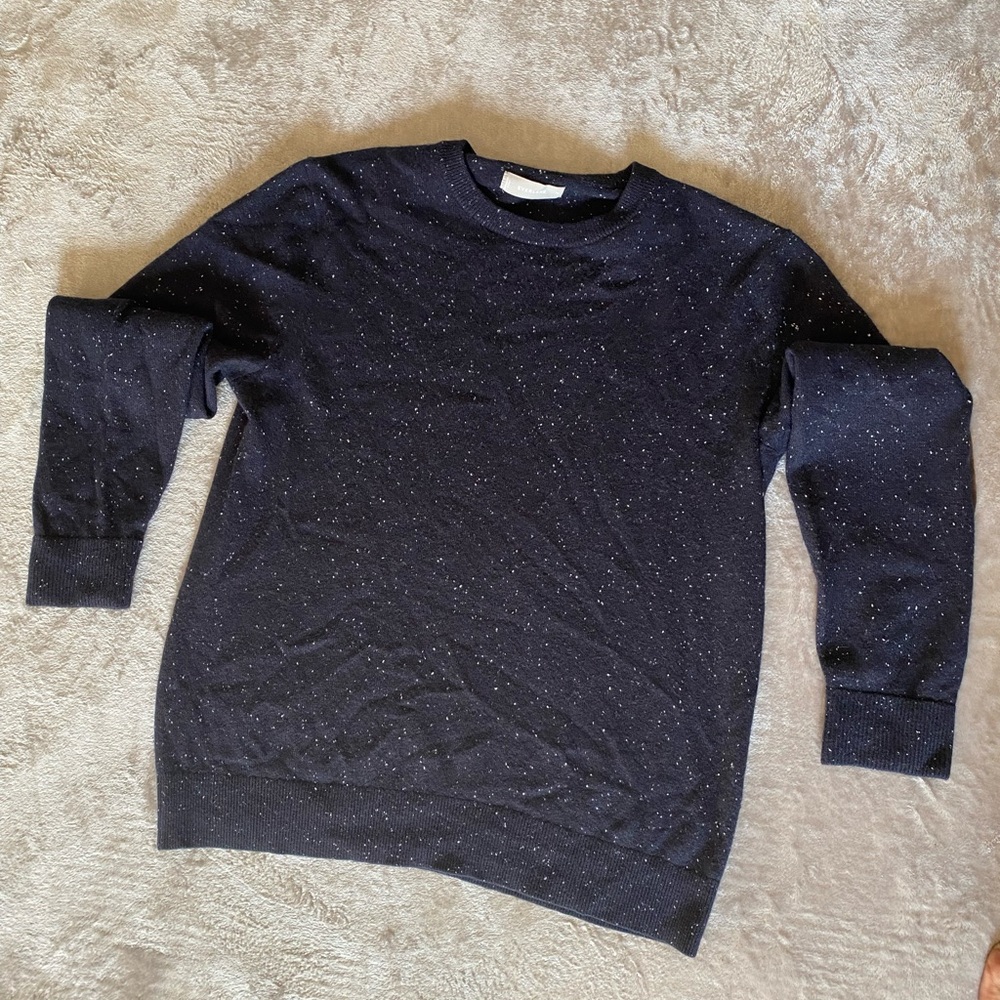 Everlane The Cashmere Crew Sweater With Patch Elbows Navy Donegal